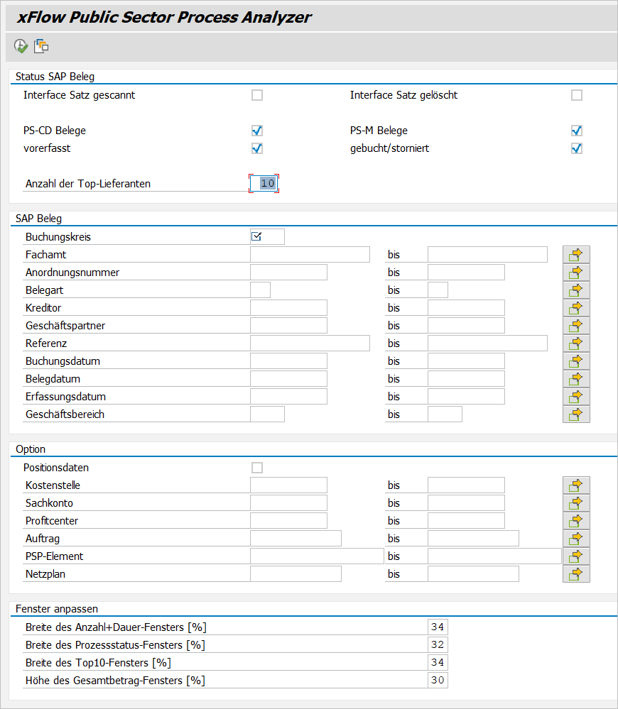 Selektionsmaske des xFlow Public Process Analyzer