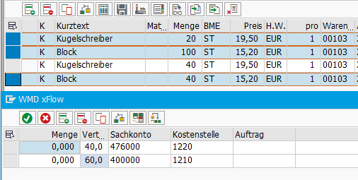 Kontierung der repräsentativen Position