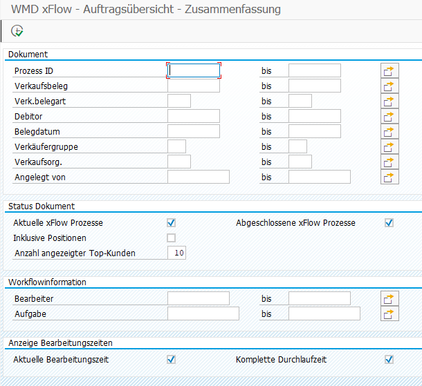 Selektionsmaske der SD-Auftragsübersicht