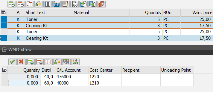 Account assignment of the representative line item