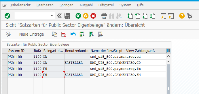 [de] Customizing Eigenbeleg Tabelle /WMD/XF_PAYSET